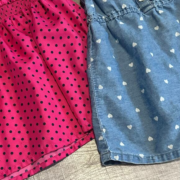 Girls Dress Bundle Size 2T Polka Dot Satin Hot Pink & Chambray Cap Sleeve Lot - Picture 2 of 8